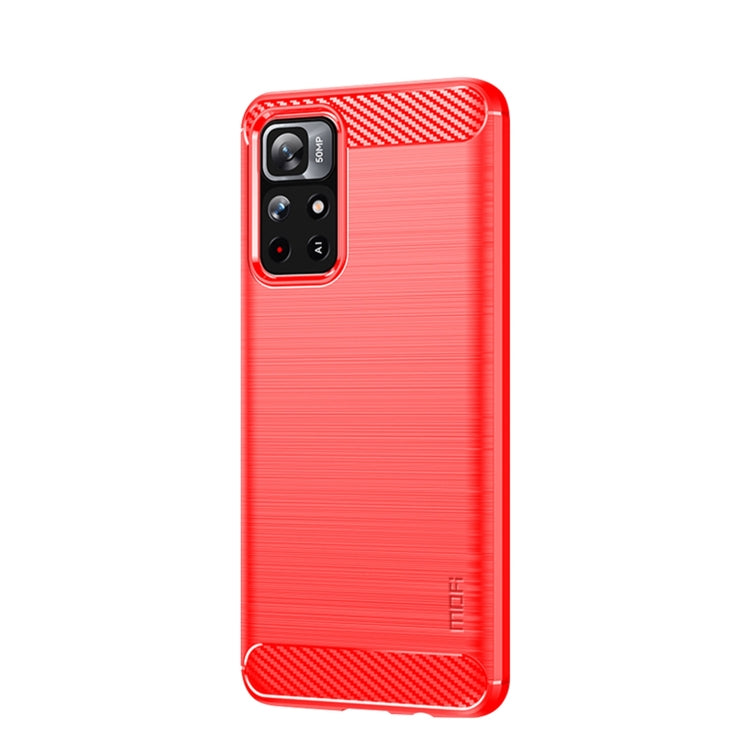 For Xiaomi Redmi Note11 / Poco M4 Pro 5G MOFI Gentleness Series Brushed Texture Carbon Fiber Soft TPU Phone Case(Red) - Xiaomi Cases by MOFI | Online Shopping South Africa | PMC Jewellery