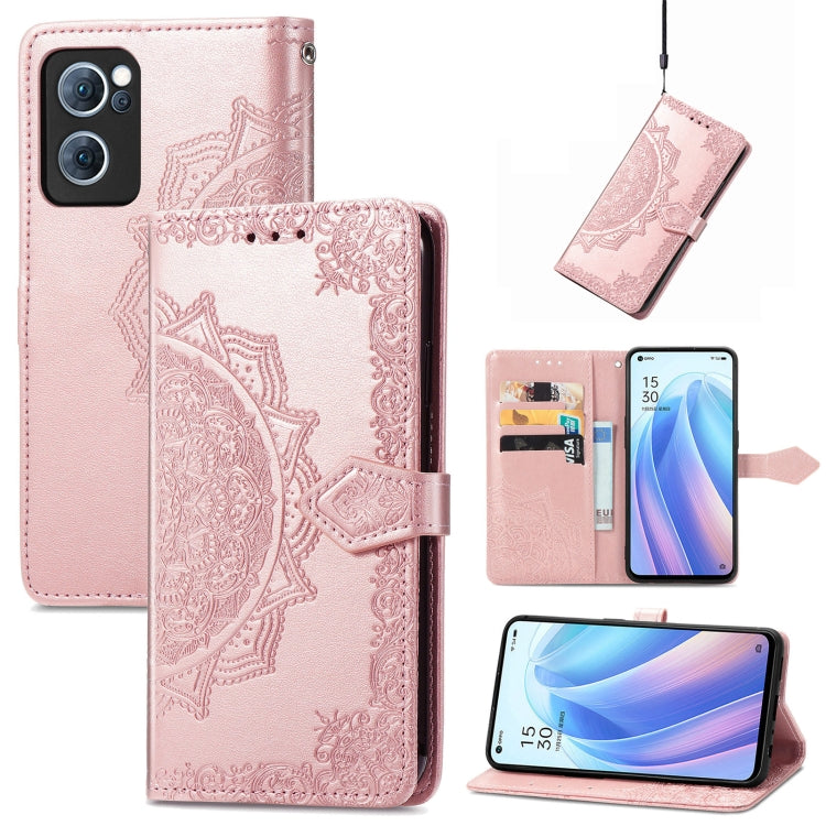 For OPPO Reno7 5G Mandala Flower Embossed Flip Leather Phone Case(Rose Gold) - OPPO Cases by PMC Jewellery | Online Shopping South Africa | PMC Jewellery | Buy Now Pay Later Mobicred