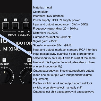 5 In 5 Out Audio Signal Selector Sound Mixing Distribute Device Input Independent Switch -  by PMC Jewellery | Online Shopping South Africa | PMC Jewellery | Buy Now Pay Later Mobicred