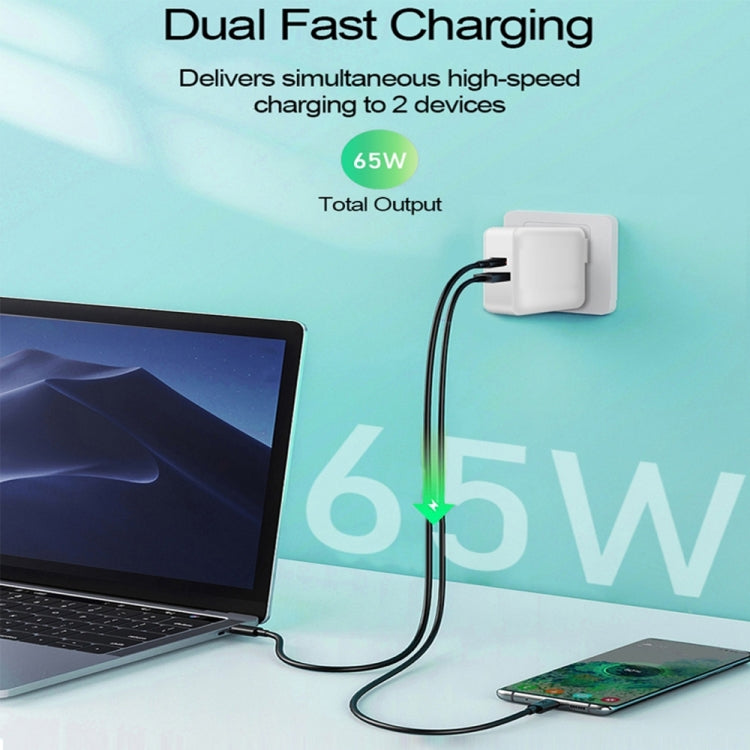 PD-65W USB-C / Type-C + QC3. 0 USB Laptop Charging Adapter + 2m USB-C / Type-C to USB-C / Type-C Data Cable Set, EU Plug / US Plug(White) - Cable & Adapter by PMC Jewellery | Online Shopping South Africa | PMC Jewellery | Buy Now Pay Later Mobicred