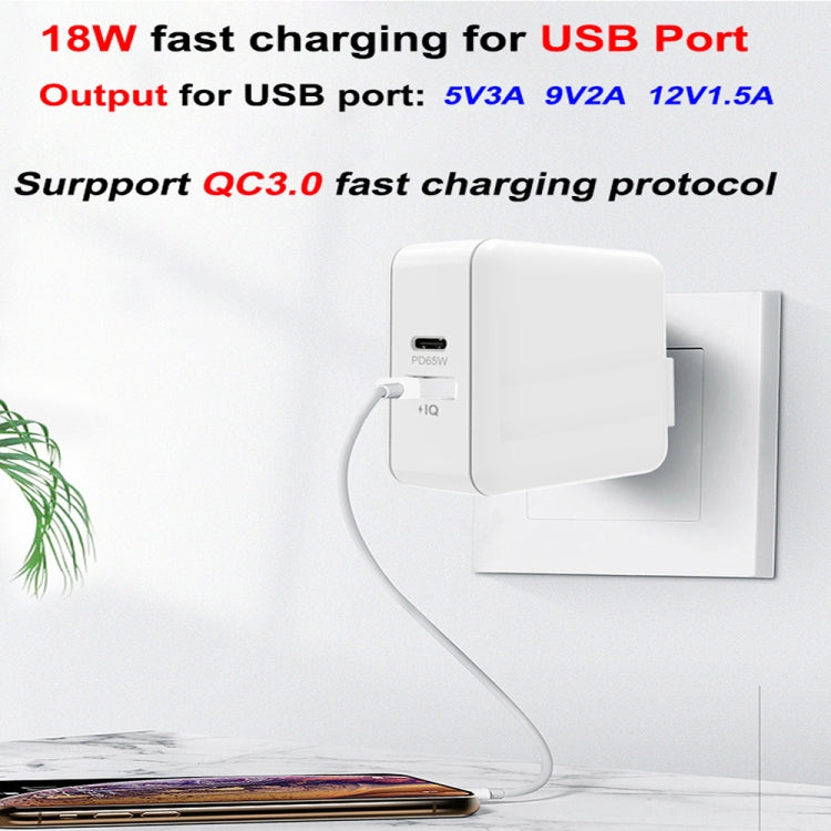 PD-65W USB-C / Type-C + QC3. 0 USB Laptop Charging Adapter + 2m USB-C / Type-C to USB-C / Type-C Data Cable Set, AU Plug / US Plug(White) - Cable & Adapter by PMC Jewellery | Online Shopping South Africa | PMC Jewellery | Buy Now Pay Later Mobicred
