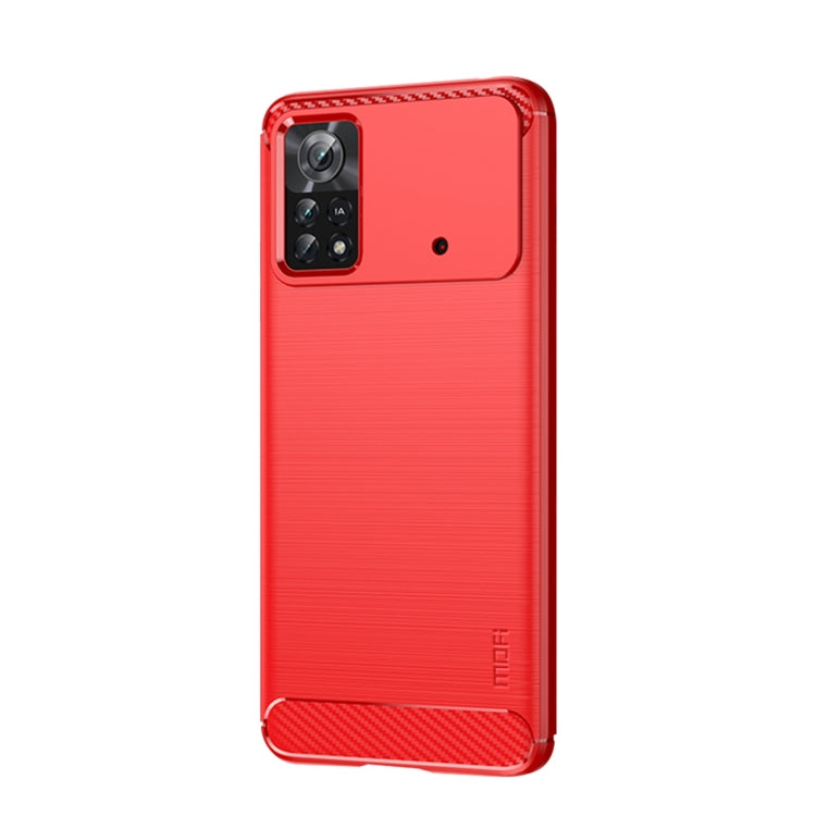 For Xiaomi Poco X4 Pro 5G MOFI Gentleness Brushed Carbon Fiber Soft TPU Case(Red) - Xiaomi Cases by MOFI | Online Shopping South Africa | PMC Jewellery