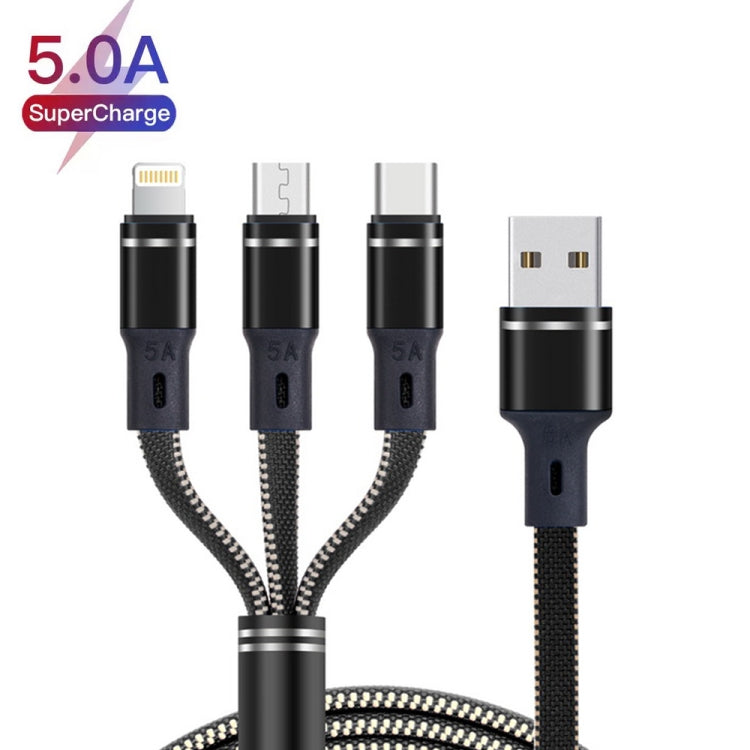 XJ-76 40W 5A 3 in 1 USB to 8 Pin + Type-C + Micro USB Super Flash Charging Cable, Length: 1.18m(Red) - Multifunction Cable by PMC Jewellery | Online Shopping South Africa | PMC Jewellery | Buy Now Pay Later Mobicred