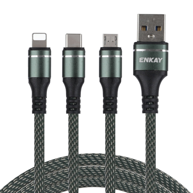 ENKAY ENK-CB121 1.5m 3 in 1 USB 3.0 to Type-C / 8 Pin / Micro USB 5A Fast Charging Cable(Green) - Multifunction Cable by ENKAY | Online Shopping South Africa | PMC Jewellery | Buy Now Pay Later Mobicred