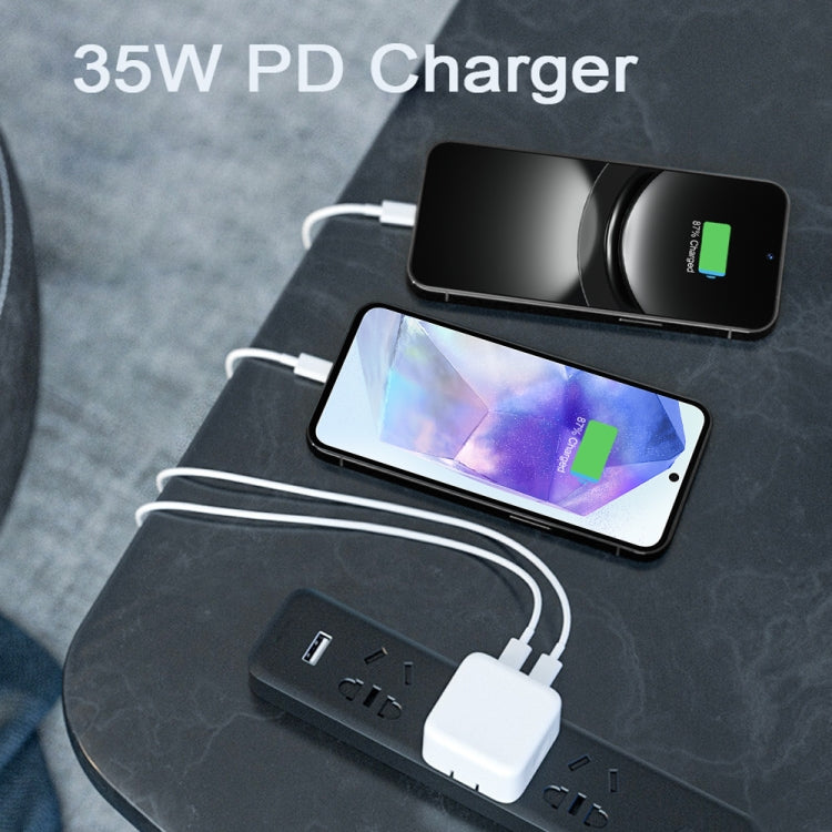 PD 35W Dual USB-C / Type-C Ports Charger with 2m Type-C to Type-C Data Cable, US Plug - USB Charger by PMC TechLife | Online Shopping South Africa | PMC TechLife | Buy Now Pay Later Mobicred