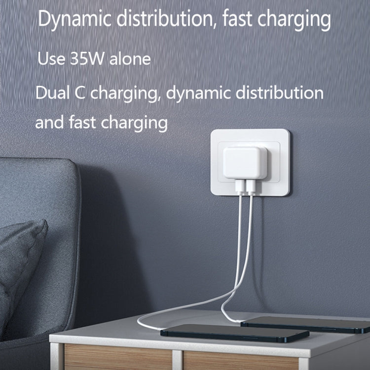 PD 35W Dual USB-C / Type-C Ports Charger with 2m Type-C to Type-C Data Cable, US Plug - USB Charger by PMC TechLife | Online Shopping South Africa | PMC TechLife | Buy Now Pay Later Mobicred