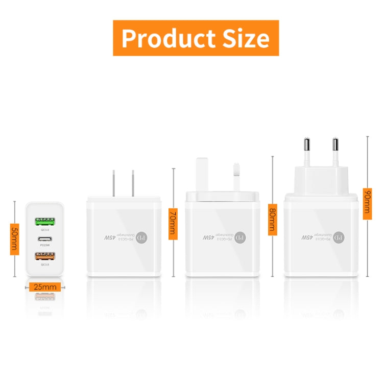 45W PD3.0 + 2 x QC3.0 USB Multi Port Charger with Type-C to Type-C Cable, US Plug(Black) - USB Charger by PMC TechLife | Online Shopping South Africa | PMC TechLife | Buy Now Pay Later Mobicred