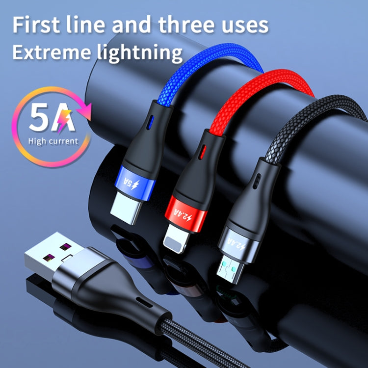 40W 5A USB to Micro USB + USB-C / Type-C + 8 Pin Fast Charging Cable, Cable Length: 2m - Multifunction Cable by PMC Jewellery | Online Shopping South Africa | PMC Jewellery | Buy Now Pay Later Mobicred