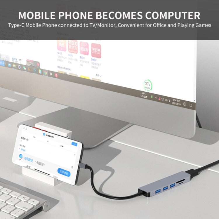 JUNSUNMAY 6 in 1 Type-C to 4K HDMI Docking Station Adapter USB-C Hub SD/TF Card Reader - USB HUB by JUNSUNMAY | Online Shopping South Africa | PMC Jewellery | Buy Now Pay Later Mobicred