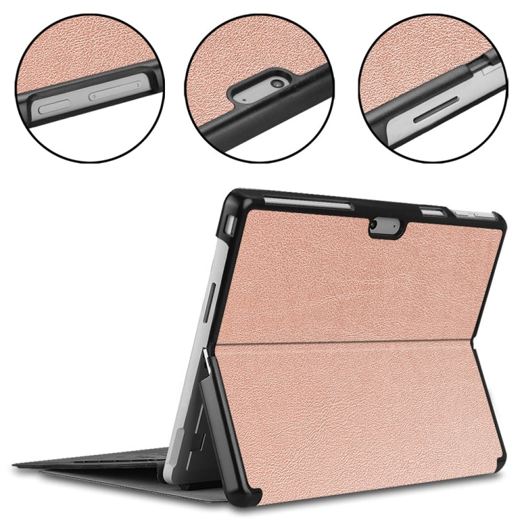 For Microsoft Surface Pro 9 JUNSUNMAY Custer Solid Color 3-Fold Stand Leather Tablet Case(Rose Gold) - Microsoft by JUNSUNMAY | Online Shopping South Africa | PMC Jewellery | Buy Now Pay Later Mobicred