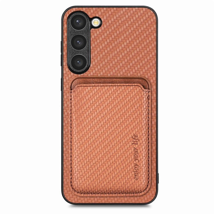 For Samsung Galaxy S23+ 5G Carbon Fiber Leather Card Magsafe Case(Brown) - Galaxy S23+ 5G Cases by PMC Jewellery | Online Shopping South Africa | PMC Jewellery