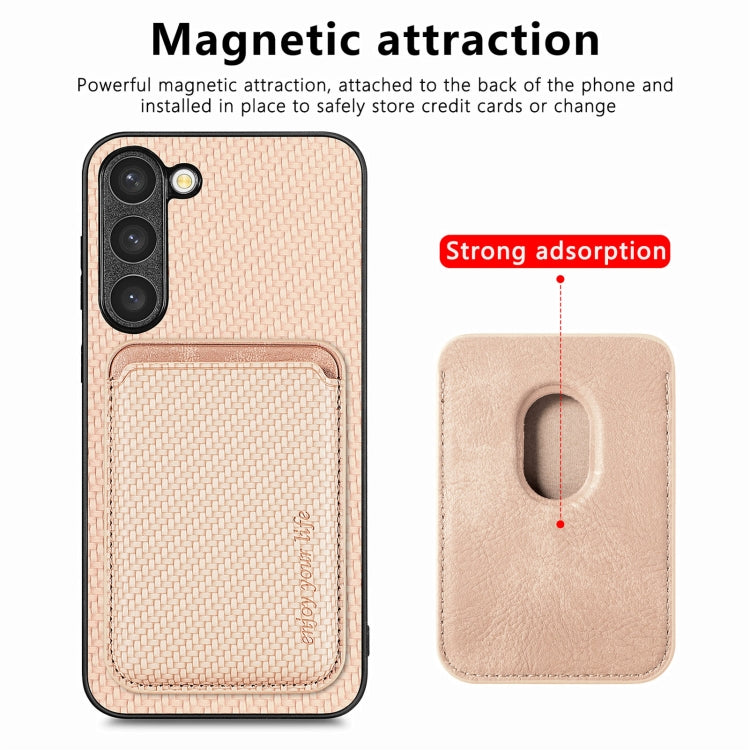 For Samsung Galaxy S23+ 5G Carbon Fiber Leather Card Magsafe Case(Khaki) - Galaxy S23+ 5G Cases by PMC Jewellery | Online Shopping South Africa | PMC Jewellery