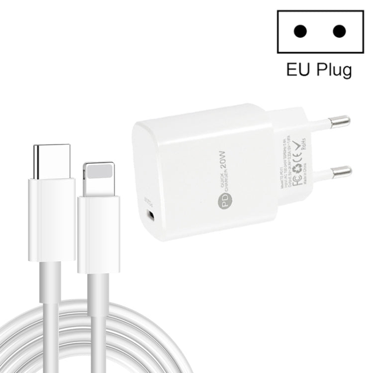 PD11 Single PD3.0 USB-C / Type-C 20W Fast Charger with 1m Type-C to 8 Pin Data Cable, EU Plug(White) - USB Charger by PMC Jewellery | Online Shopping South Africa | PMC Jewellery | Buy Now Pay Later Mobicred