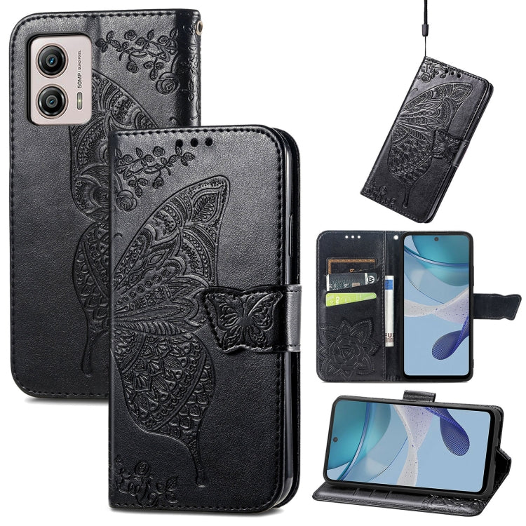 For Motorola Moto E13 Butterfly Love Flower Embossed Flip Leather Phone Case(Black) - Motorola Cases by PMC Jewellery | Online Shopping South Africa | PMC Jewellery | Buy Now Pay Later Mobicred