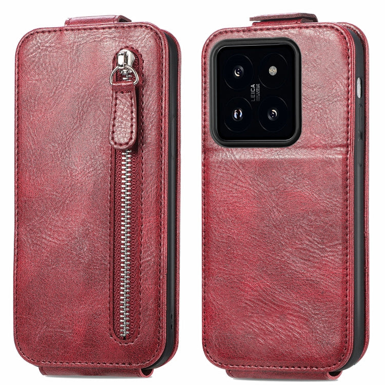 For Xiaomi 14 Zipper Wallet Vertical Flip Leather Phone Case(Red) - 14 Cases by PMC Jewellery | Online Shopping South Africa | PMC Jewellery | Buy Now Pay Later Mobicred