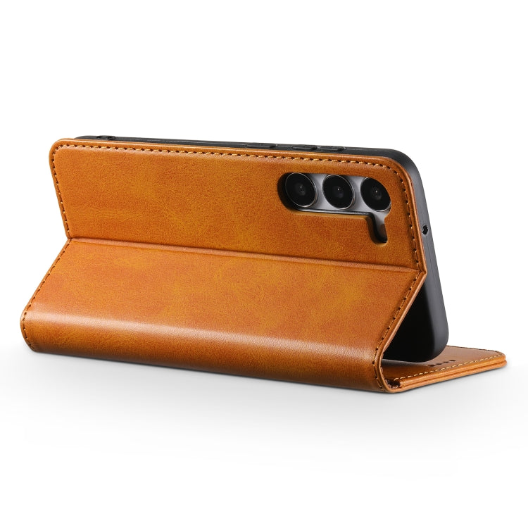 For Samsung Galaxy S24 5G Suteni Calf Texture Horizontal Flip Leather Phone Case(Khaki) - Galaxy S24 5G Cases by Suteni | Online Shopping South Africa | PMC Jewellery | Buy Now Pay Later Mobicred