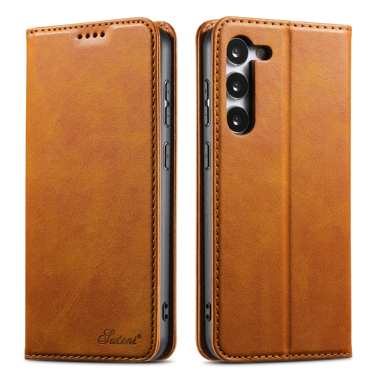 For Samsung Galaxy S24+ 5G Suteni Calf Texture Horizontal Flip Leather Phone Case(Khaki) - Galaxy S24+ 5G Cases by Suteni | Online Shopping South Africa | PMC Jewellery | Buy Now Pay Later Mobicred