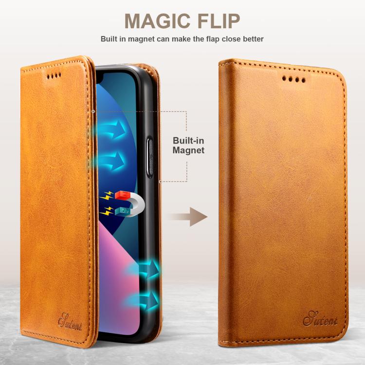 For Samsung Galaxy S25+ 5G Suteni Calf Texture Horizontal Flip Leather Phone Case(Khaki) - Galaxy S25+ 5G Cases by Suteni | Online Shopping South Africa | PMC TechLife | Buy Now Pay Later Mobicred