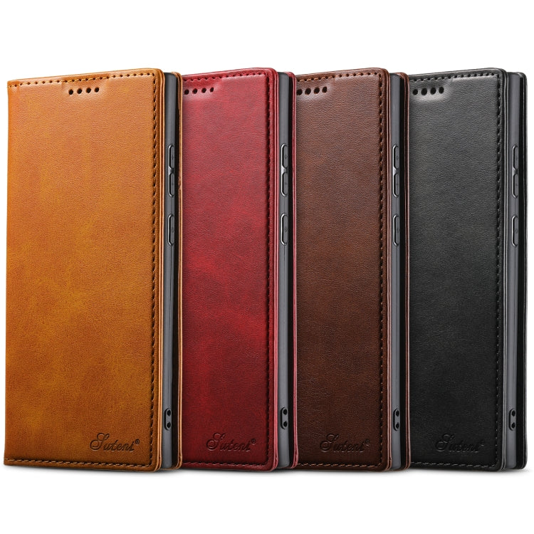 For Samsung Galaxy S25+ 5G Suteni Calf Texture Horizontal Flip Leather Phone Case(Brown) - Galaxy S25+ 5G Cases by Suteni | Online Shopping South Africa | PMC Jewellery | Buy Now Pay Later Mobicred