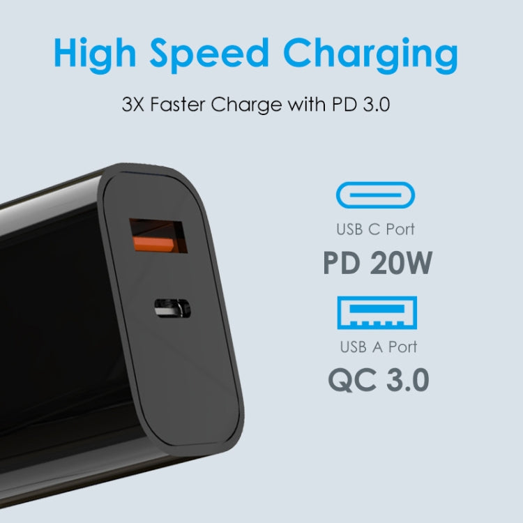 NORTHJO NOPD2002 PD20W USB-C/Type-C + QC 3.0 USB Dual Ports Fast Charger, EU Plug(Black) - USB Charger by NORTHJO | Online Shopping South Africa | PMC Jewellery | Buy Now Pay Later Mobicred