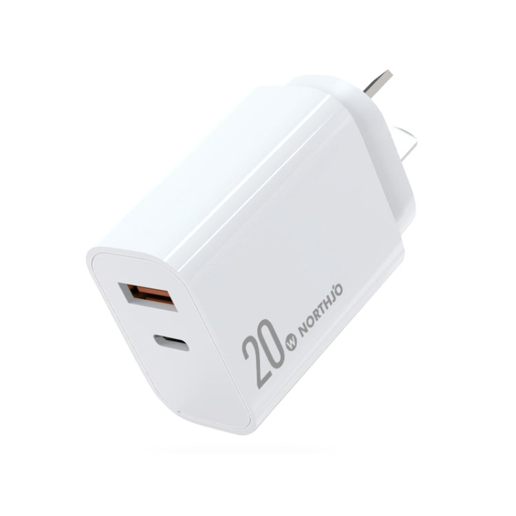 NORTHJO NOPD2002 PD20W USB-C/Type-C + QC 3.0 USB Dual Ports Fast Charger, AU Plug(White) - USB Charger by NORTHJO | Online Shopping South Africa | PMC Jewellery | Buy Now Pay Later Mobicred