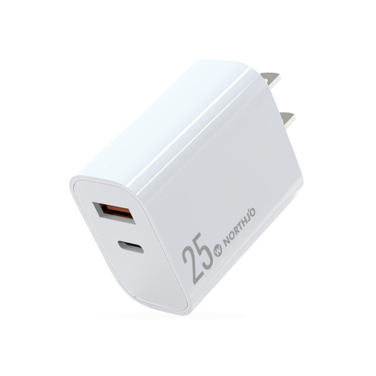 NORTHJO NOPD2502 PD 25W USB-C/Type-C + QC 3.0 USB Dual Ports Fast Charger, Plug Type:US Plug(White) - USB Charger by NORTHJO | Online Shopping South Africa | PMC Jewellery | Buy Now Pay Later Mobicred