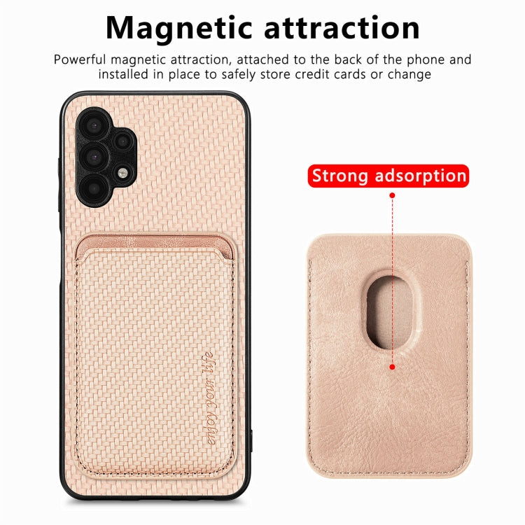 For Samsung Galaxy A32 5G Carbon Fiber Leather Card Magsafe Magnetic Phone Case(Khaki) - Galaxy Phone Cases by PMC Jewellery | Online Shopping South Africa | PMC Jewellery