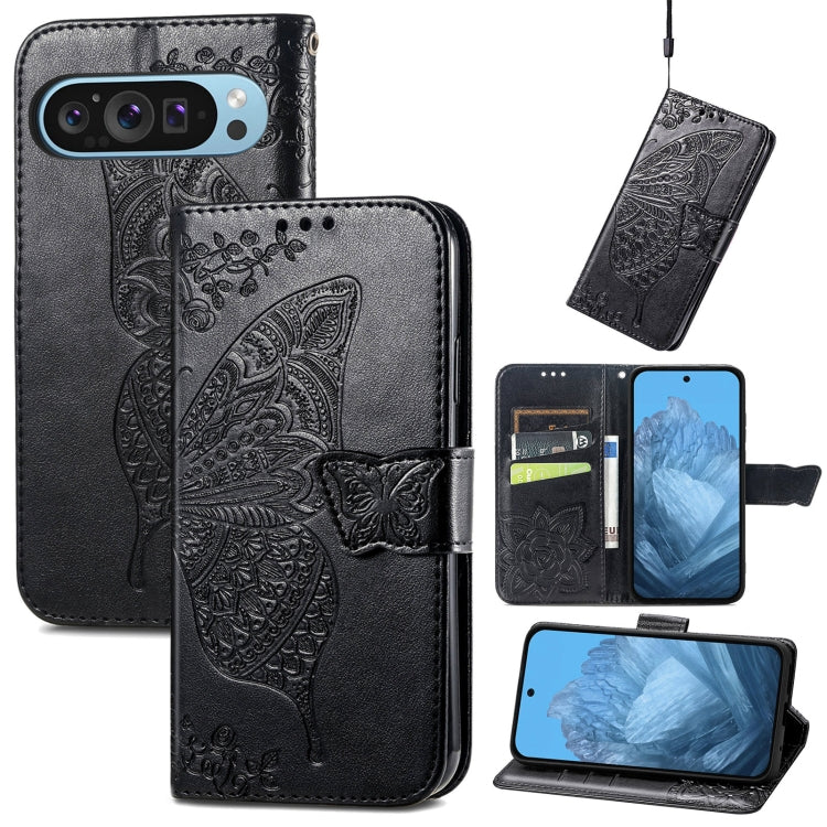 For Google Pixel 9 Butterfly Love Flower Embossed Leather Phone Case(Black) - Google Cases by PMC TechLife | Online Shopping South Africa | PMC TechLife | Buy Now Pay Later Mobicred
