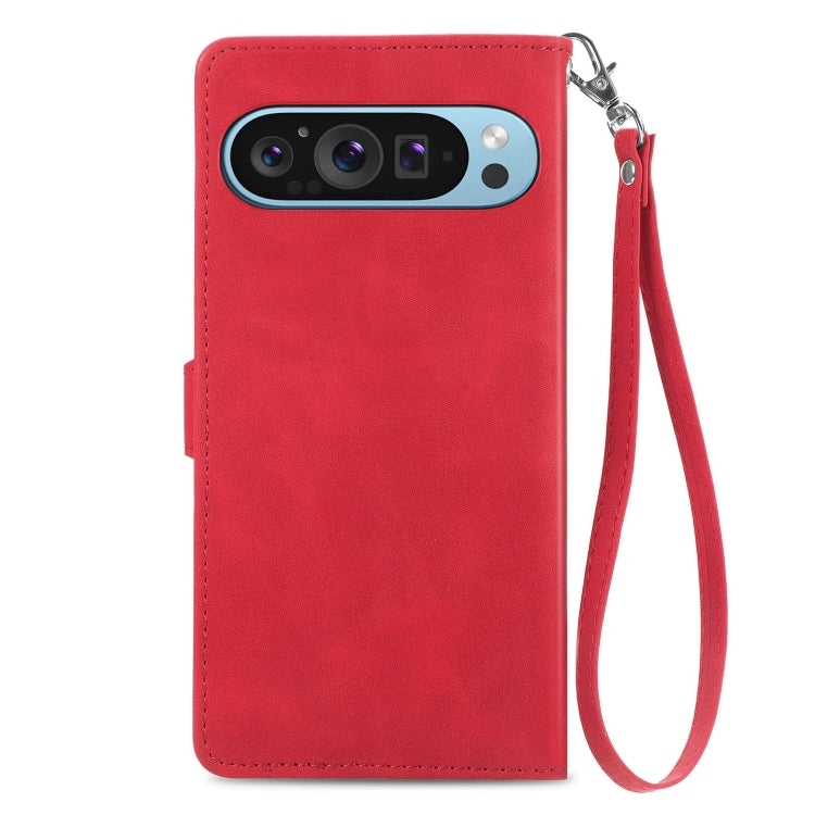 For Google Pixel 9 Embossed Flower Zipper Leather Phone Case(Red) - Google Cases by PMC Jewellery | Online Shopping South Africa | PMC Jewellery | Buy Now Pay Later Mobicred