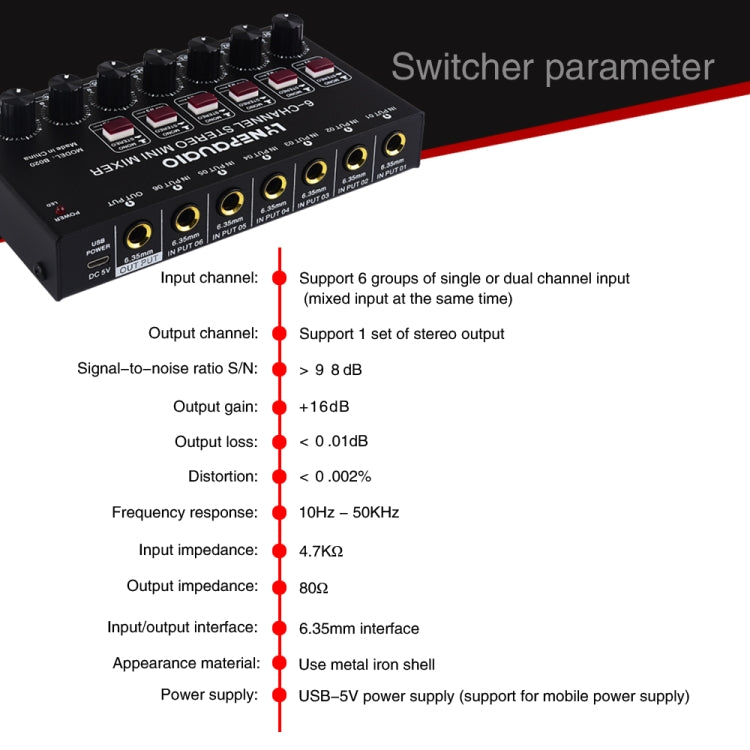 B020 Mini 6-Channel Stereo Audio Mixer Musical Instrument Mixer Electric Wind Electric Guitar Electronic Piano Drums Mixer -  by PMC Jewellery | Online Shopping South Africa | PMC Jewellery | Buy Now Pay Later Mobicred