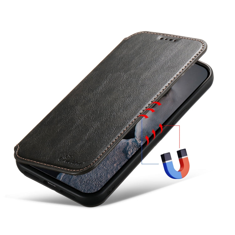 For iPhone 12 Pro Max Suteni J05 Leather Magnetic Magsafe Phone Case(Black) - free shipping - PMC Jewellery - Order now!