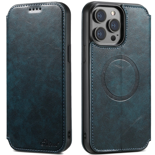 For iPhone 14 Suteni J05 Leather Magnetic Magsafe Phone Case(Blue) - iPhone 14 Cases by Suteni | Online Shopping South Africa | PMC Jewellery | Buy Now Pay Later Mobicred