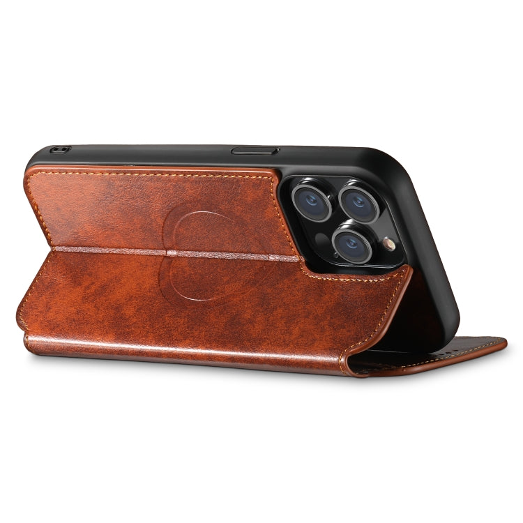 For iPhone 14 Plus Suteni J05 Leather Magnetic Magsafe Phone Case(Khaki) - free shipping - PMC Jewellery - Order now!