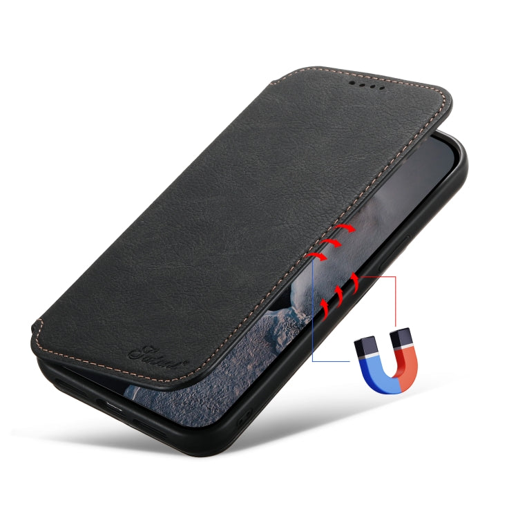 For iPhone 14 Pro Suteni J06 Retro Matte Litchi Texture Leather Magnetic Magsafe Phone Case(Black) - iPhone 14 Pro Cases by Suteni | Online Shopping South Africa | PMC Jewellery | Buy Now Pay Later Mobicred