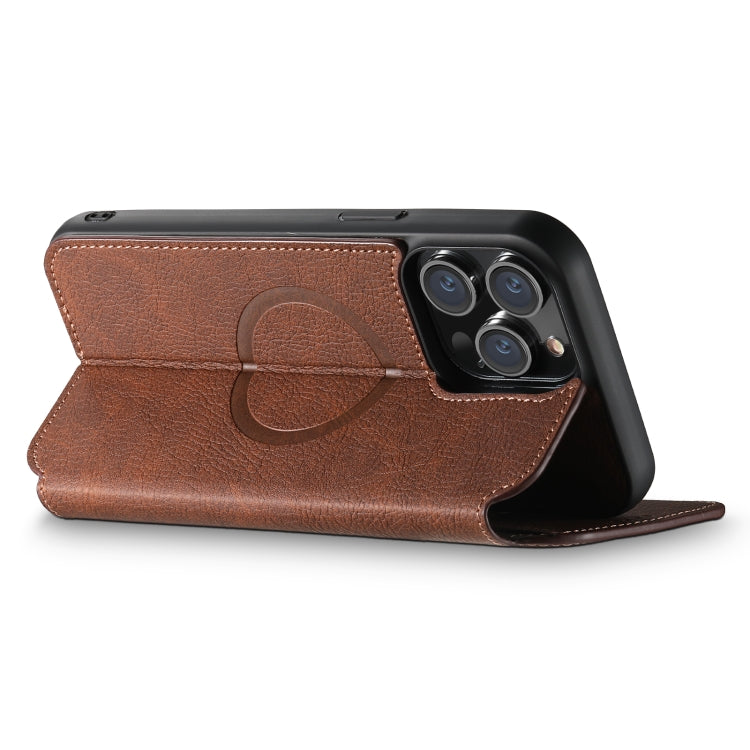 For iPhone 14 Plus Suteni J06 Retro Matte Litchi Texture Leather Magnetic Magsafe Phone Case(Brown) - iPhone 14 Plus Cases by Suteni | Online Shopping South Africa | PMC Jewellery | Buy Now Pay Later Mobicred