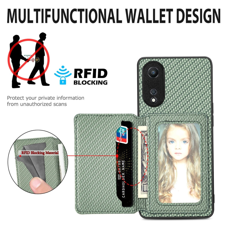 For OPPO A78 Carbon Fiber Magnetic Card Bag Phone Case(Khaki) - OPPO Cases by PMC TechLife | Online Shopping South Africa | PMC TechLife