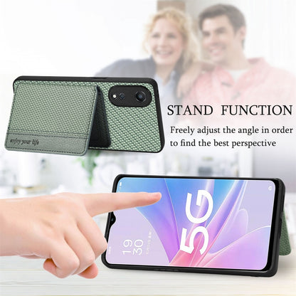 For OPPO A78 Carbon Fiber Magnetic Card Bag Phone Case(Khaki) - OPPO Cases by PMC Jewellery | Online Shopping South Africa | PMC Jewellery