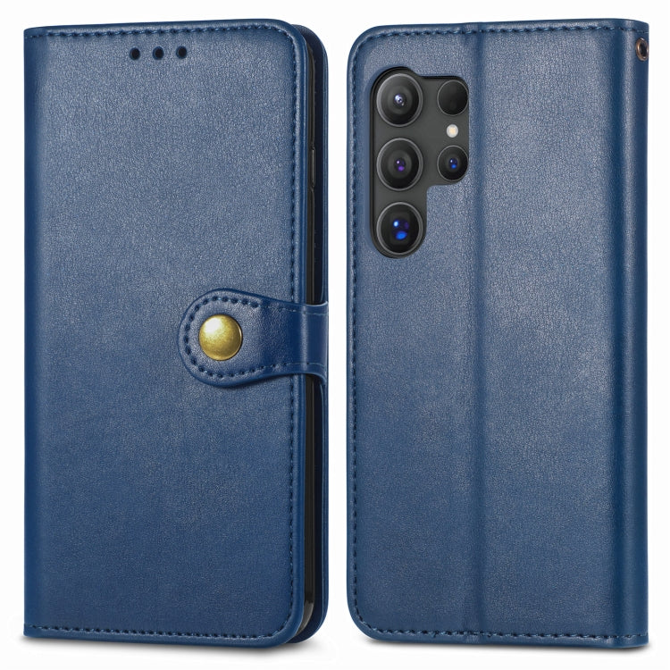 For Samsung Galaxy S25 Ultra 5G Retro Solid Color Buckle Leather Phone Case(Blue) - Galaxy S25 Ultra 5G Cases by PMC Jewellery | Online Shopping South Africa | PMC Jewellery | Buy Now Pay Later Mobicred