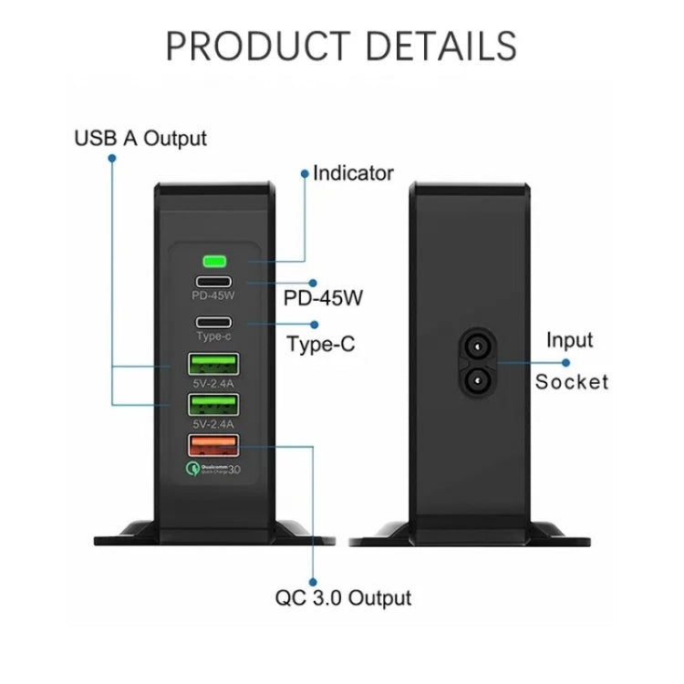 PD-75 Desktop PD Type-C USB QC 3.0 Fast Mobile Phone Charging Station Multifunctional Wireless Charger(EU Plug) - Multifunction Charger by PMC Jewellery | Online Shopping South Africa | PMC Jewellery | Buy Now Pay Later Mobicred