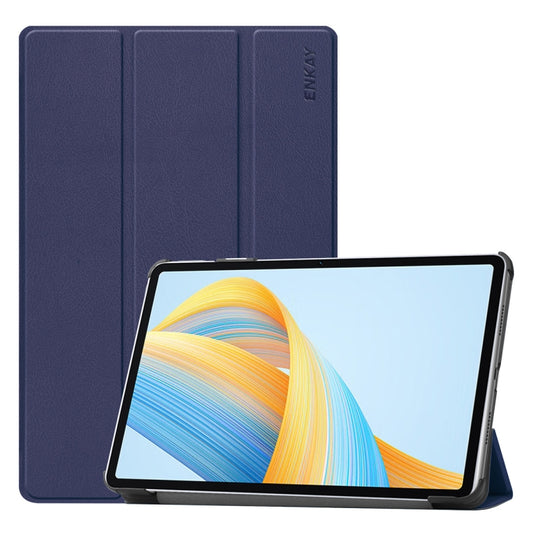 For Honor Pad V8 ENKAY Tri-fold Custer Texture Leather Smart Tablet Case(Dark Blue) - Honor by ENKAY | Online Shopping South Africa | PMC Jewellery | Buy Now Pay Later Mobicred