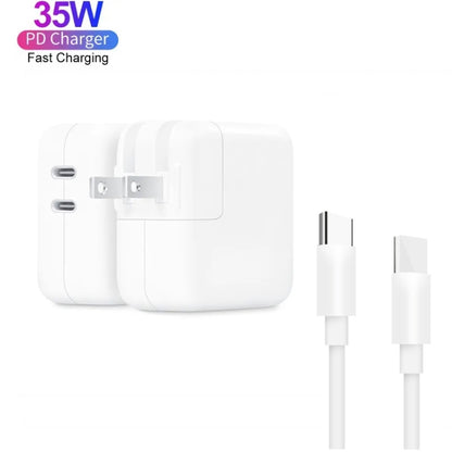 35W PD3.0 USB-C / Type-C Dual Port Charger with 2m Type-C to Type-C Data Cable, US Plug - USB Charger by PMC Jewellery | Online Shopping South Africa | PMC Jewellery | Buy Now Pay Later Mobicred