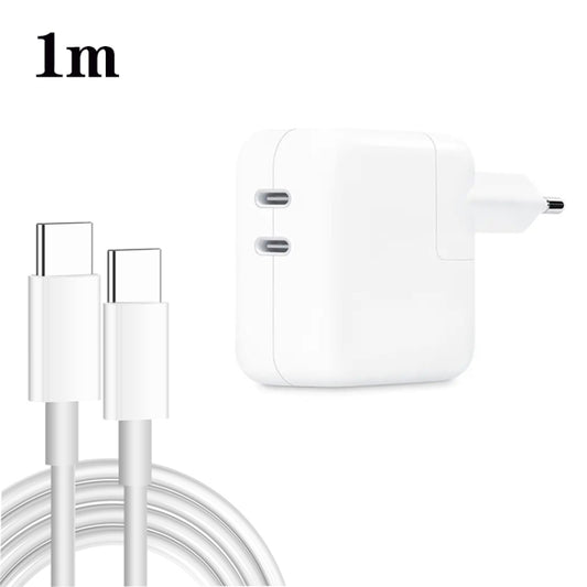 35W PD3.0 USB-C / Type-C Dual Port Charger with 1m Type-C to Type-C Data Cable, EU Plug - USB Charger by PMC Jewellery | Online Shopping South Africa | PMC Jewellery | Buy Now Pay Later Mobicred