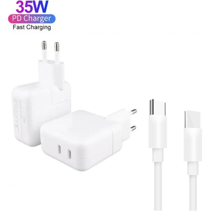 35W PD3.0 USB-C / Type-C Dual Port Charger with 1m Type-C to Type-C Data Cable, EU Plug - USB Charger by PMC Jewellery | Online Shopping South Africa | PMC Jewellery | Buy Now Pay Later Mobicred