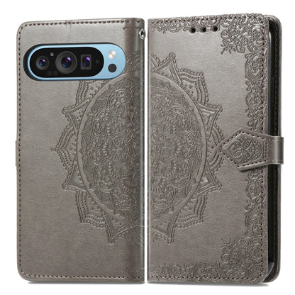 For Google Pixel 9 Mandala Flower Embossed Leather Phone Case(Gray) - Google Cases by PMC Jewellery | Online Shopping South Africa | PMC Jewellery | Buy Now Pay Later Mobicred