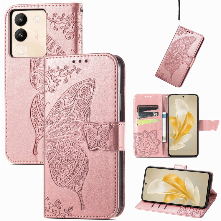 For vivo X100 Butterfly Love Flower Embossed Leather Phone Case(Rose Gold) - X100 Cases by imak | Online Shopping South Africa | PMC Jewellery | Buy Now Pay Later Mobicred