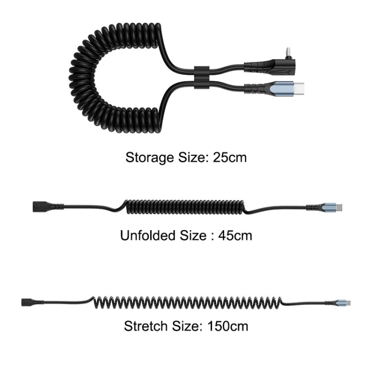 ENKAY Type-C to Type-C / 8 Pin 3A Elbow Expansion Spring Coiled Fast Chrging Data Cable, Length: 1.5m - free shipping - PMC Jewellery - Order now!