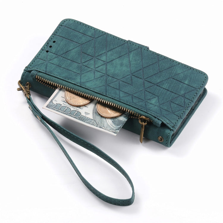 For iPhone 14 Pro Max Geometric Zipper Wallet Side Buckle Leather Phone Case(Green) - free shipping - PMC TechLife - Order now!