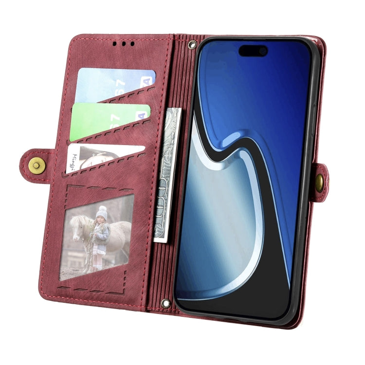 For iPhone 15 Geometric Zipper Wallet Side Buckle Leather Phone Case(Red) - free shipping - PMC TechLife - Order now!