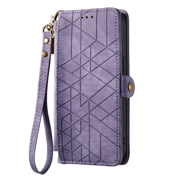 For iPhone 15 Pro Max Geometric Zipper Wallet Side Buckle Leather Phone Case(Purple) - free shipping - PMC TechLife - Order now!