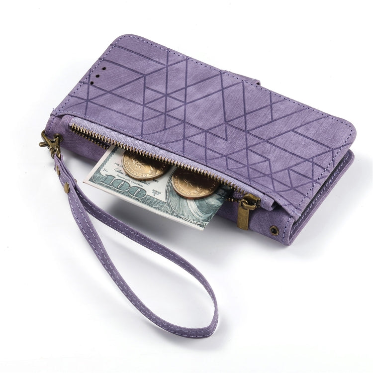 For iPhone 15 Pro Max Geometric Zipper Wallet Side Buckle Leather Phone Case(Purple) - free shipping - PMC TechLife - Order now!